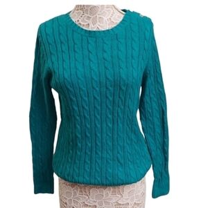 LANDS END Green Cable Knit Long Sleeve Sweater